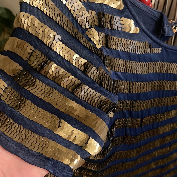 French Connection bronze and dark blue timeless sequin shift mini dress - Picture 6 of 9